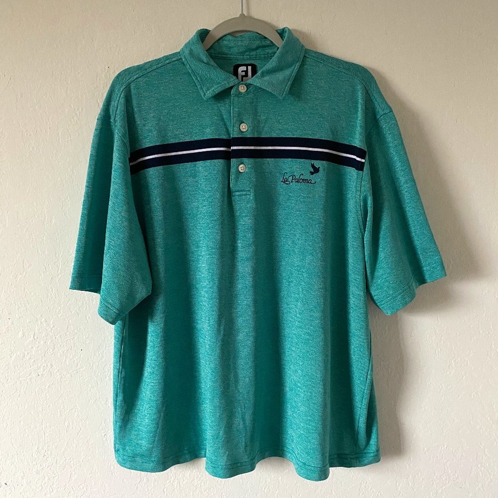 FootJoy Mens Polo Shirt Size Large Turquoise Golf La Paloma Embroidered Shirt